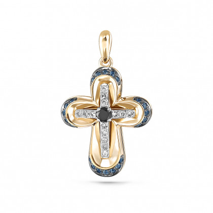 Крест из золота с бриллиантом черным и топазом london blue